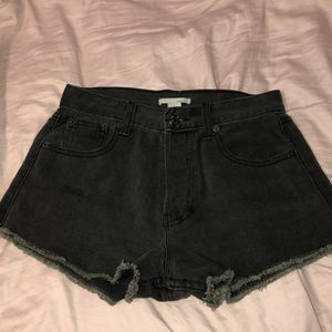 High waisted black denim shorts